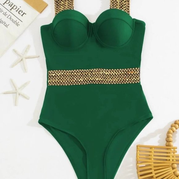 green Push Up One Piece Swimsuit - Picture 8 of 8